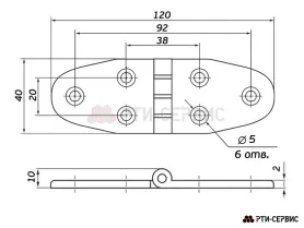 Петля листовая 120х40 мм (Ø5мм, 6 отверстий), нержавеющая сталь SS - фото 1